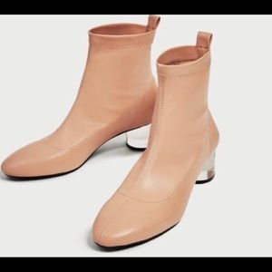 Zara nude pink ankle boots with clear heels